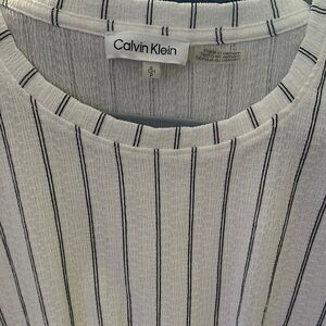 Calvin Klein Ivory and Charcoal Striped Blouse